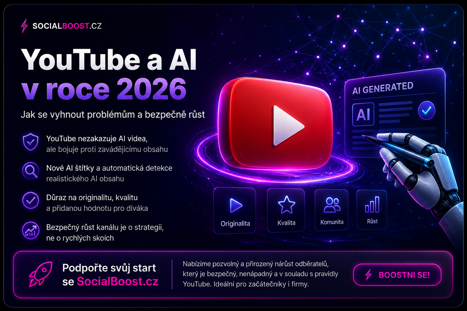YouTube a umělá inteligence v roce 2026: Jak se vyhnout problémům a bezpečně růst
